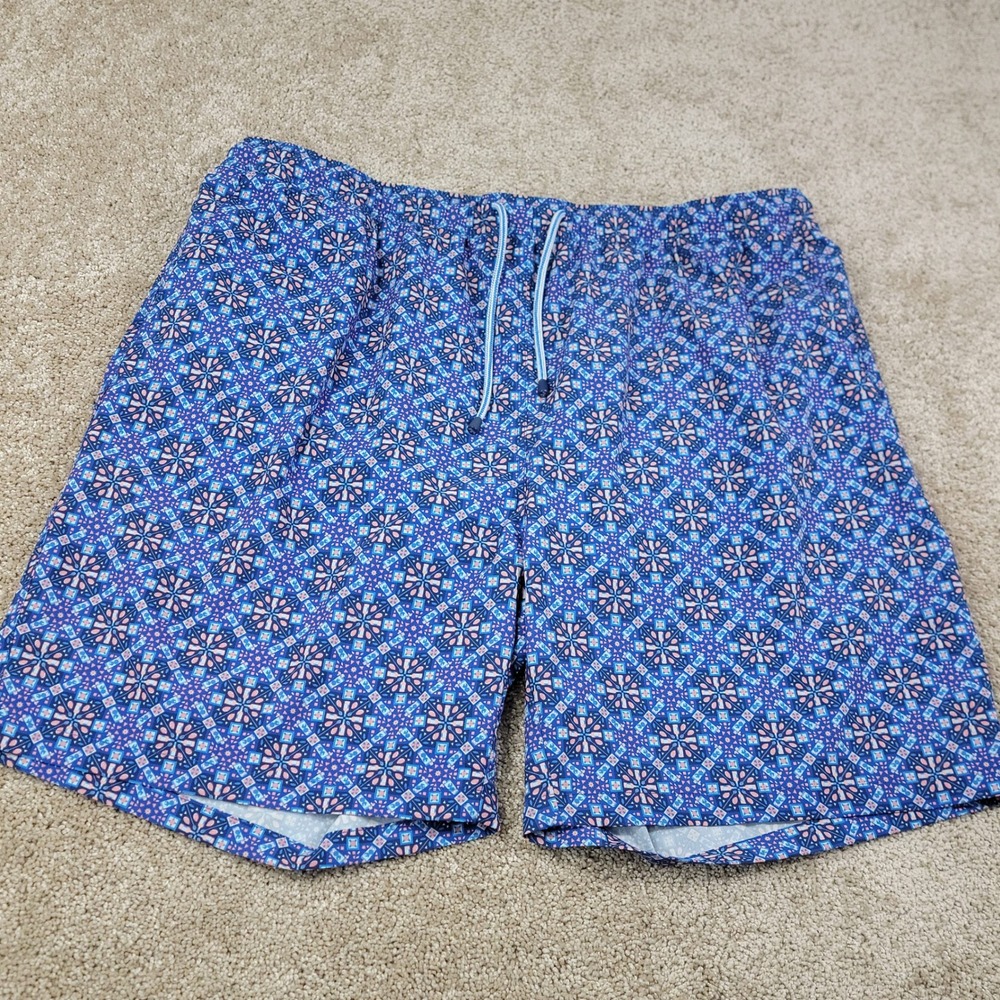 Peter Millar Mens XXL Blue Geometric Tile Print Mesh Lined Swim Trunks Shorts